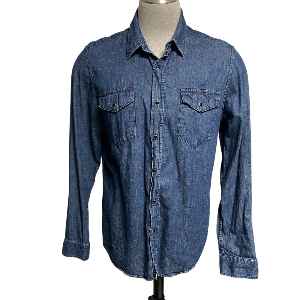 Gap Dark Denim‎ Black Pearl Snap Shirt Mens Large